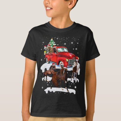 Horse Riding Red Truck Xmas Merry Christmas T_Shirt