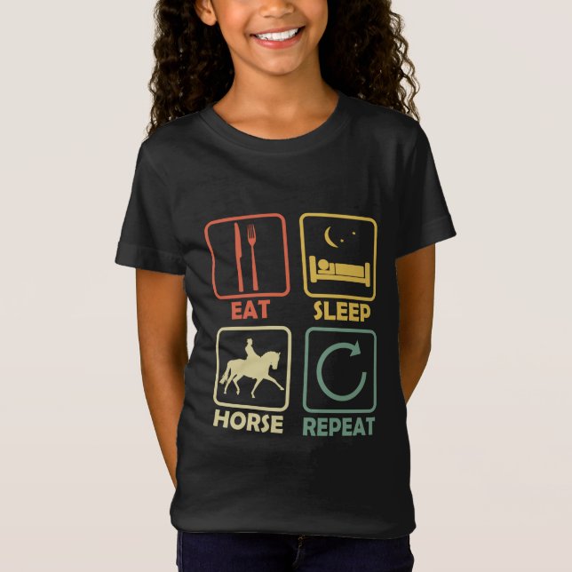 Horse Riding Rider Eat Sleep Repeat Funny retro T-Shirt (Front)