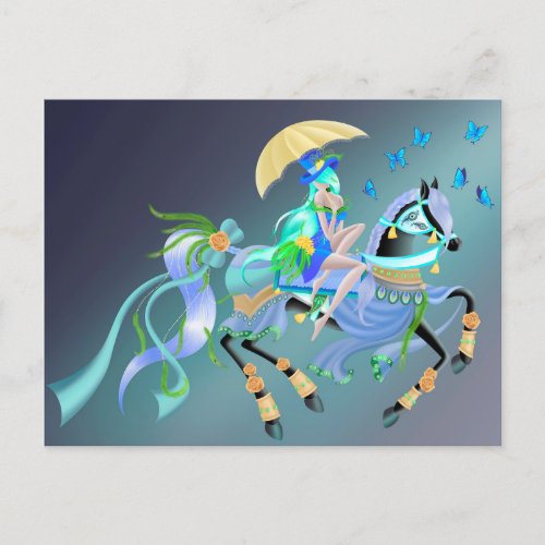 Horse Riding Showgirl Green Postcard