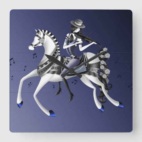 Horse Riding Violinist Blue Acrylic Wall Clock
