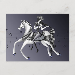 Horse Riding Violinist Gray Postcard