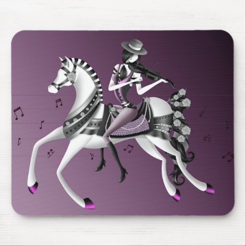 Horse Riding Violinist Pink Mouse pad
