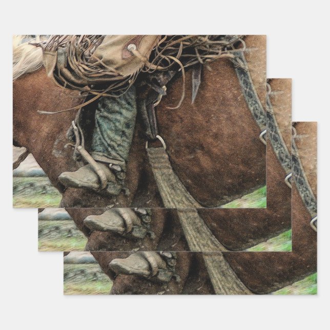 Horse Riding Western Rodeo Cowboy Wrapping Paper Sheets (Set)