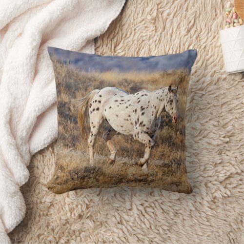 Horse Roaming the Scenic Hills of the Big Horn Throw Pillow