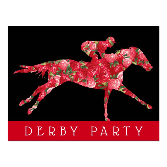 Horse Roses Derby Race Party Black Postcard | Zazzle.com