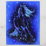 Horse Running At Blue Starry Night Letterhead<br><div class="desc">Neon Blue Horse Running At Moonlight Starry Night Magic Animal Drawing - Choose / Add Your Unique Text / Color - Make Your Special Gift - Resize and move or remove and add elements / image with customization tool ! - Drawing and Design by MIGNED. You can also transfer my...</div>