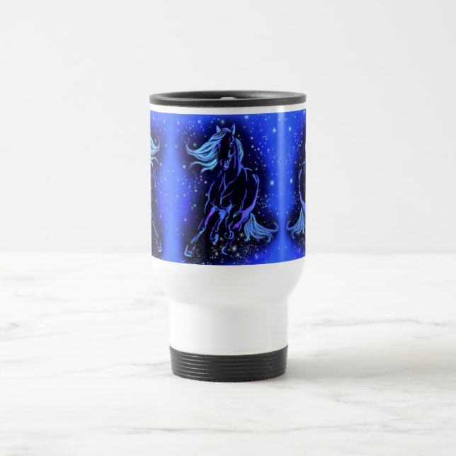 Horse Running At Blue Starry Night Travel Mug Gift (Center)