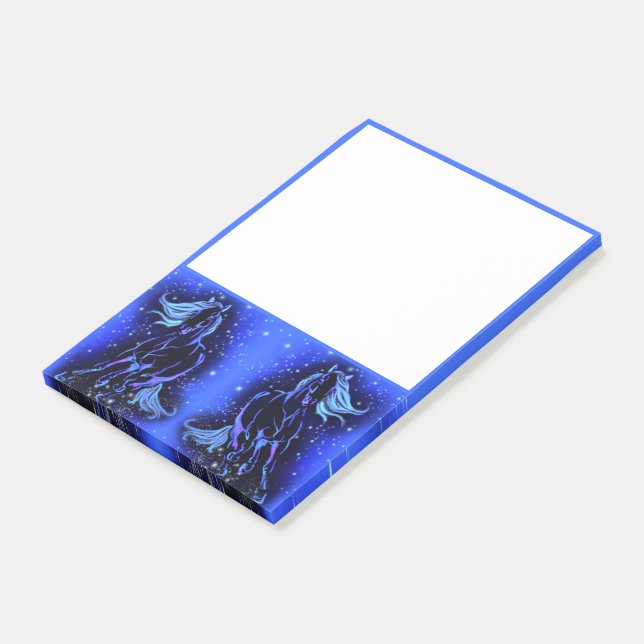 Horse Running At Moonlight Blue Post-it Notes (Angled)