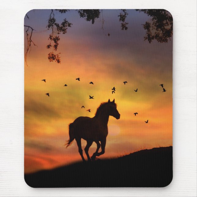Horse Running At Sunset Mouse Pad (Front)