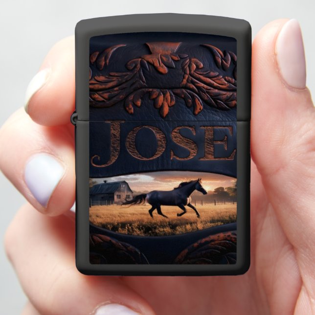 Horse Running At Sunset On Farm Zippo Lighter (In Hand)