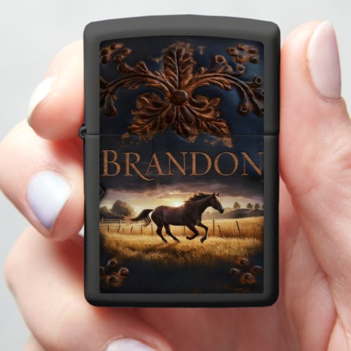 Horse Running at Sunset Zippo Lighter