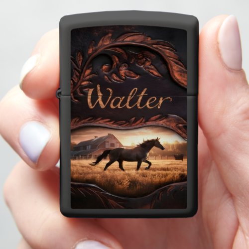 Horse Running At Sunset Zippo Lighter