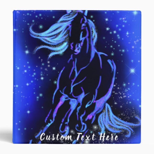 Horse Running Binder Blue Moonlight - Your Text (Front)