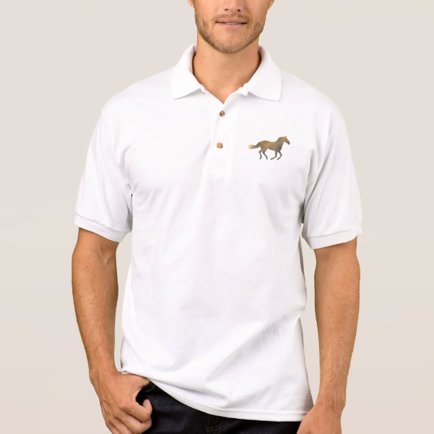 White polo shirt cheap with brown horse