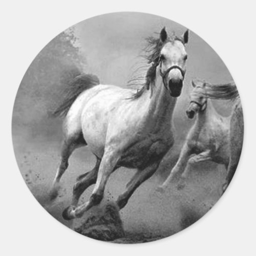 Horse Running Classic Round Sticker