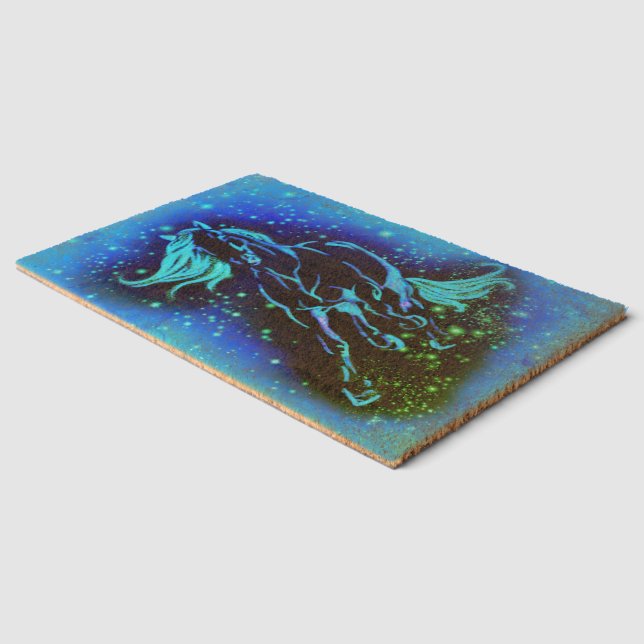 Horse Running Doormat Blue Starry Night Fiber Doormat (Corner)