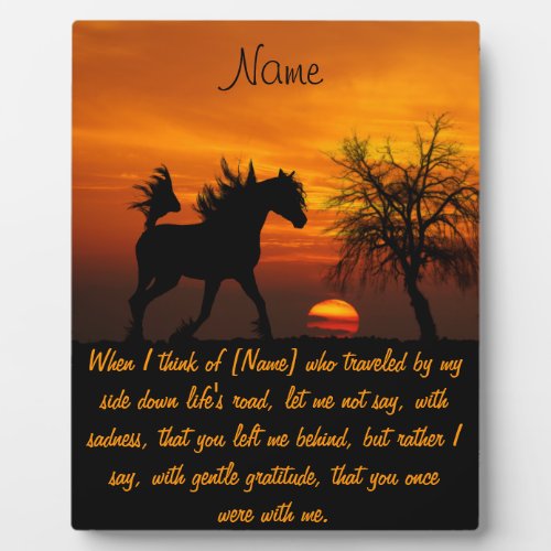 Horse Running Free at Sunset Plaque
