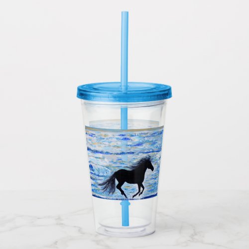 Horse Running Free by the Sea Painting Acrylic Tumbler