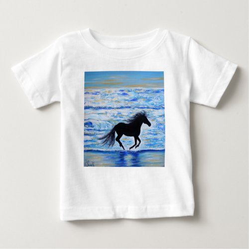 Horse Running Free by the Sea Painting Baby T_Shirt