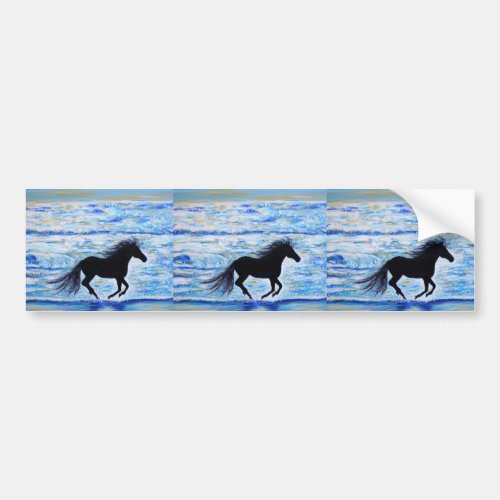 Horse Running Free by the Sea Painting Bumper Sticker
