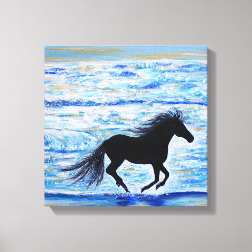 Horse Running Free by the Sea Painting Canvas Print