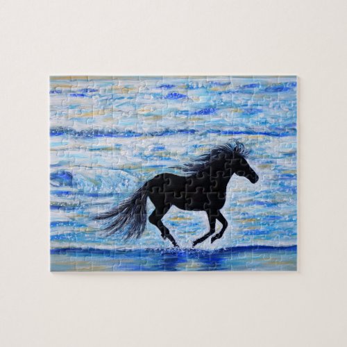 Horse Running Free by the Sea Painting Jigsaw Puzzle