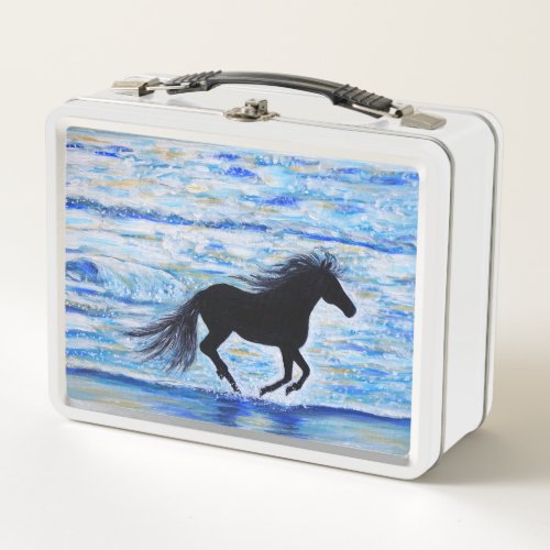 Horse Running Free by the Sea Painting Metal Lunch Box