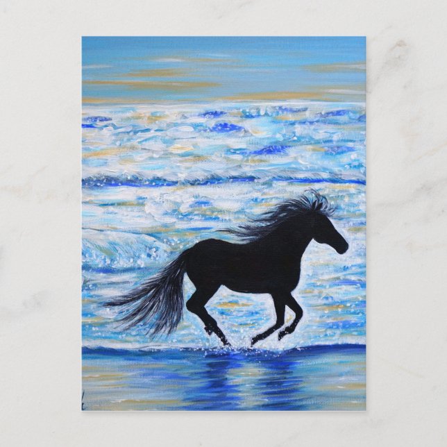 Horse Running Free by the Sea Painting Postcard (Front)