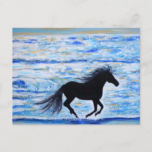 Horse Running Free by the Sea Painting Postcard