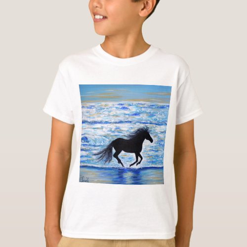 Horse Running Free by the Sea Painting T_Shirt