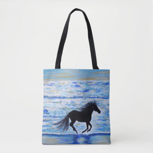 Horse Running Free by the Sea Painting Tote Bag