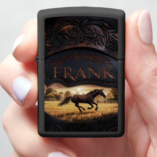 Horse Running in Field at Sunset Zippo Lighter (In Hand)