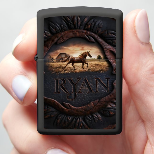 Horse Running In Field Zippo Lighter (In Hand)