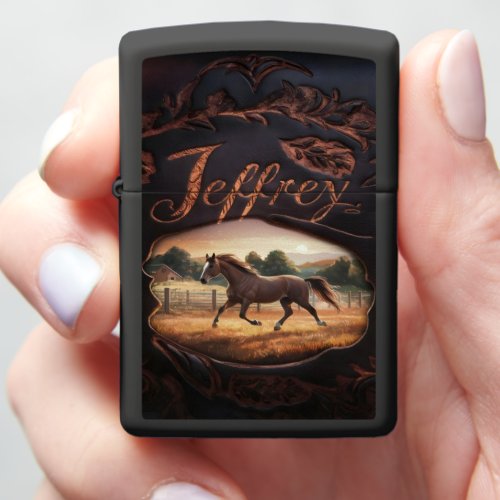 Horse Running In Pasture Zippo Lighter