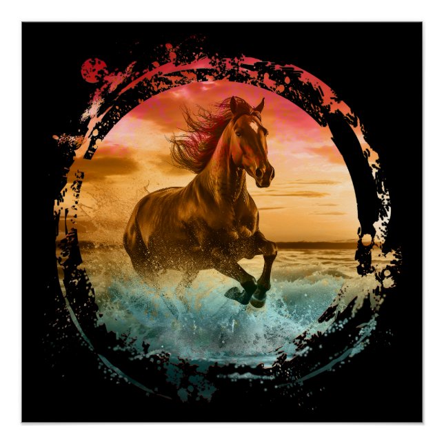 HORSE RUNNING IN SEASHORE SEASCAPE POSTER (Front)
