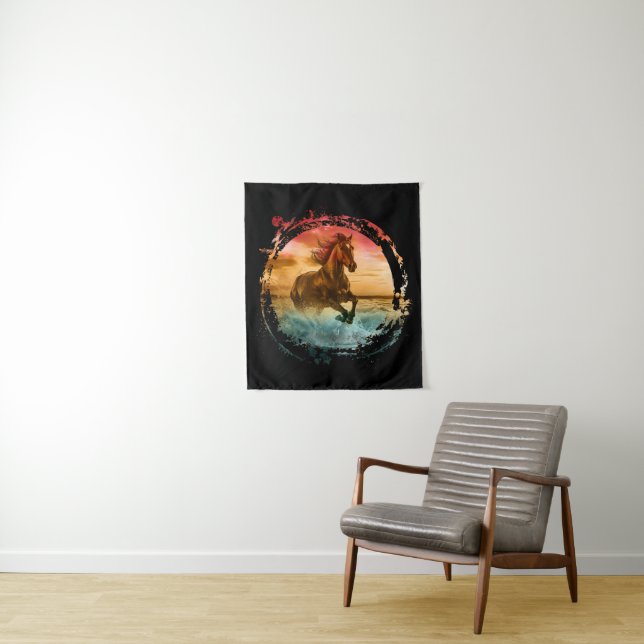 HORSE RUNNING IN SEASHORE SEASCAPE TAPESTRY (In Situ)