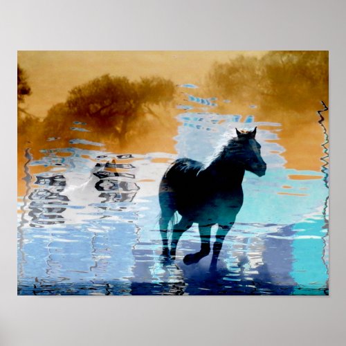 Horse Running in Water Poster