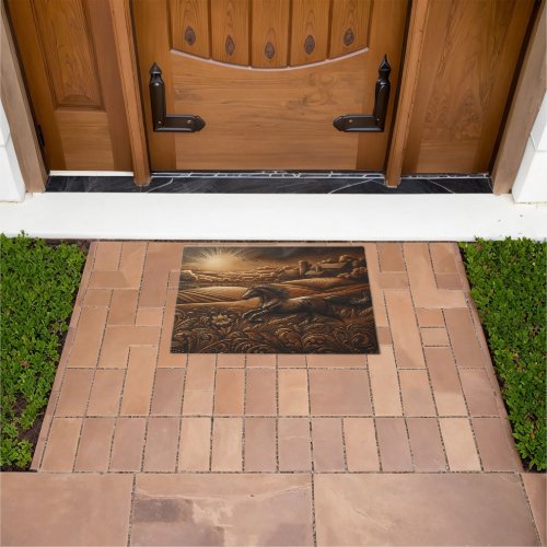 Horse Running Leather Doormat