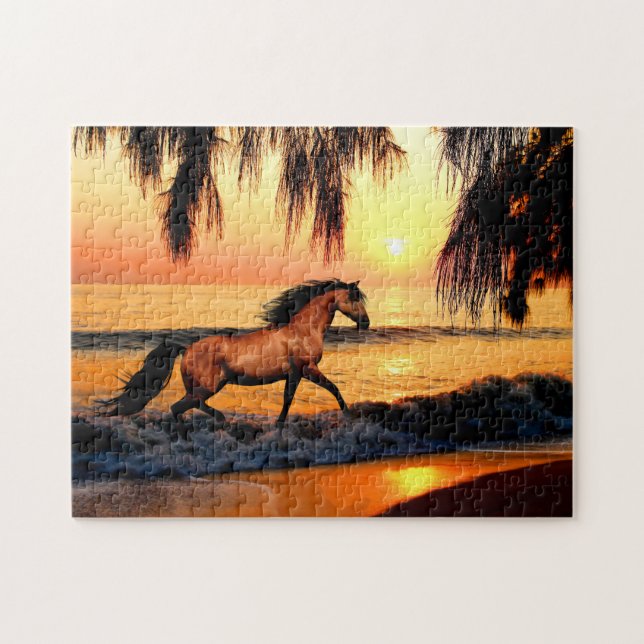 Horse running on beach jigsaw puzzle (Horizontal)
