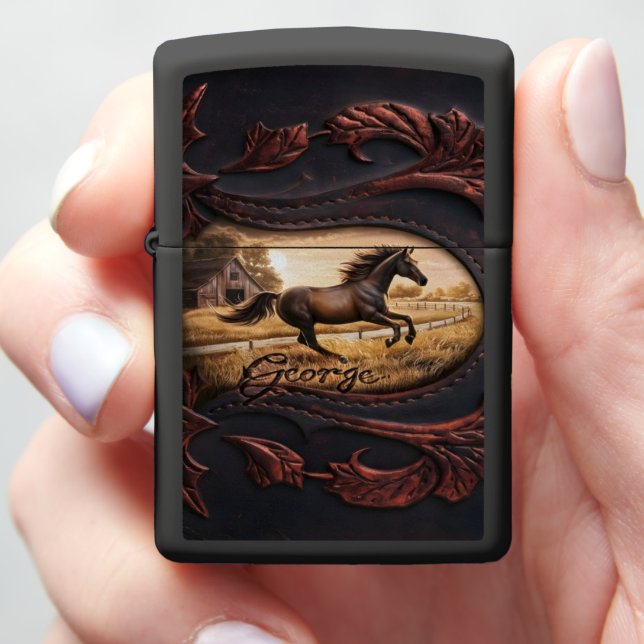Horse Running on Farm at Sunset Zippo Lighter (In Hand)