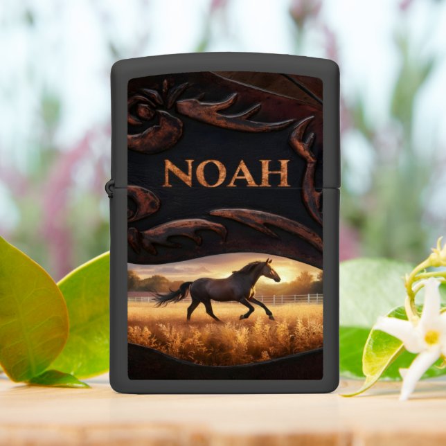 Horse Running On Farm At Sunset Zippo Lighter (On Table)