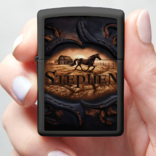 Horse Running On Farm Zippo Lighter