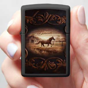 Horse Running On Farm Zippo Lighter