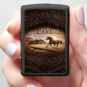 Horse Running On Farm Zippo Lighter