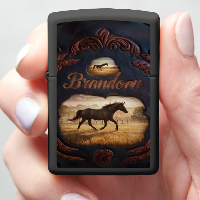 Horse Running on Farm Zippo Lighter (In Hand)