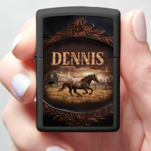 Horse Running On Farm Zippo Lighter