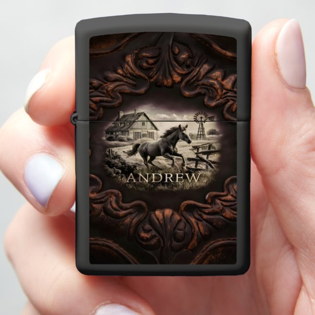 Horse Running on Farm Zippo Lighter (In Hand)