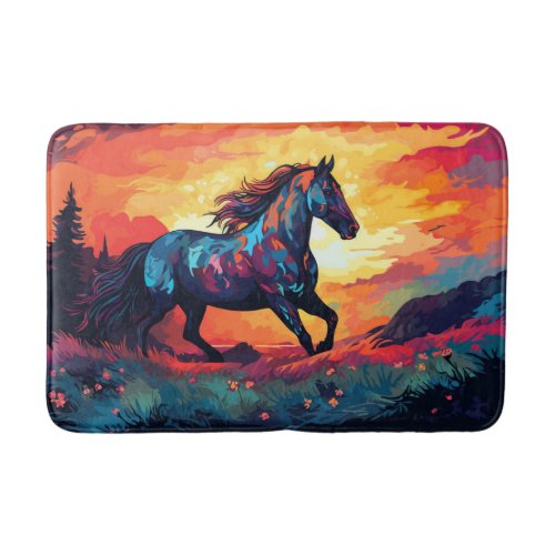 Horse Running On Field Abstract Art Horse Lovers Bath Mat