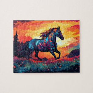 Horse Running On Field Abstract Art Horse Lovers Jigsaw Puzzle