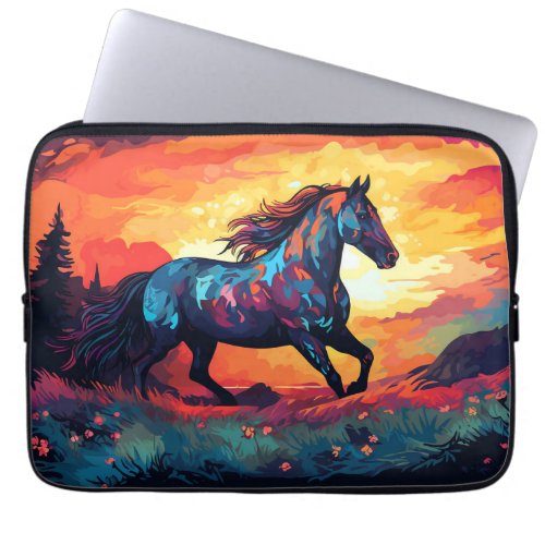 Horse Running On Field Abstract Art Horse Lovers Laptop Sleeve
